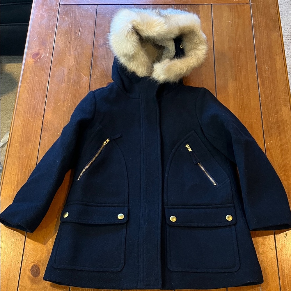 J.Crew Crewcuts Navy Blue Wool Chateau Parka  Girl’s Size 7